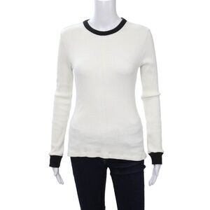 Parni Women White Ringer T-Shirt Long Sleeve Crew Neck Cotton Size S